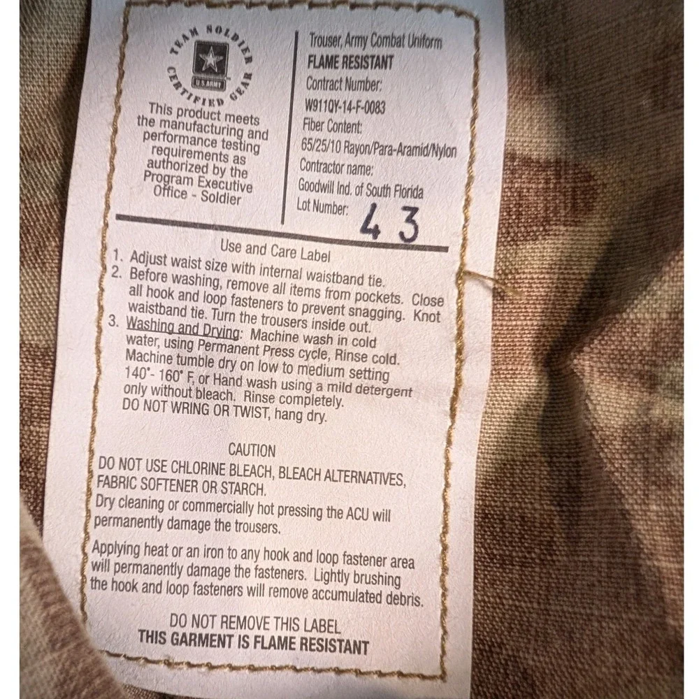 US Army OCP Multicam‎ ACU Trousers Flame Resistant Insect Shield 31 to 35 Medium